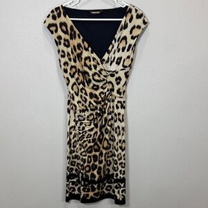 Roberto Cavalli ruched animal print v‎ neck  Dress